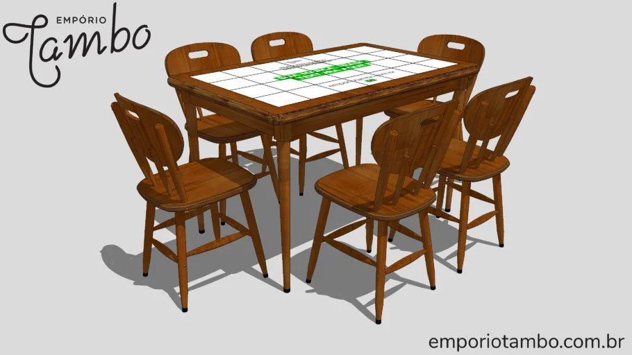Mesa retangular de madeira com 28 azulejos e 6 cadeiras para cozinha bar restaurante sala de jantar
