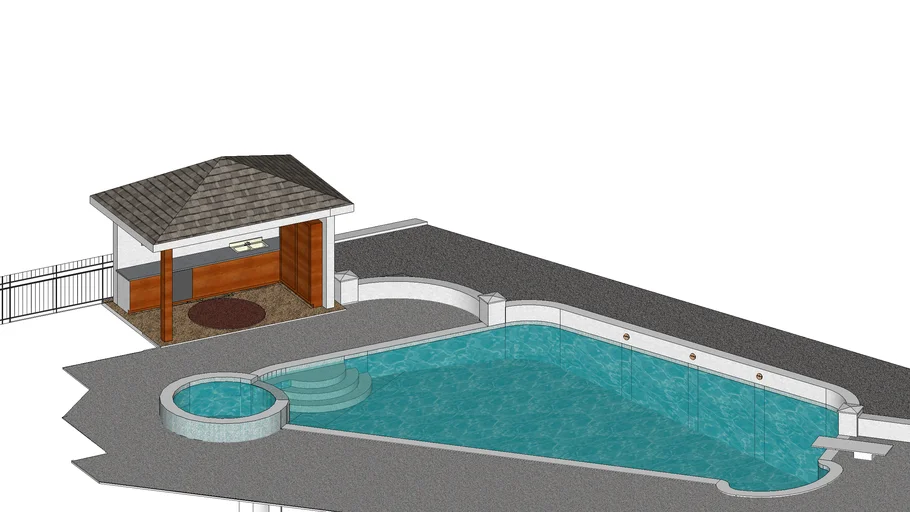 pool, pool house kitchen, and raised bed