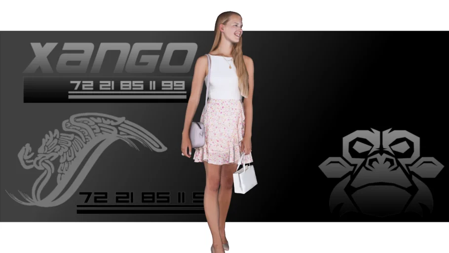 Persona mujer señorita joven bolsa caminando vestido - xango3d