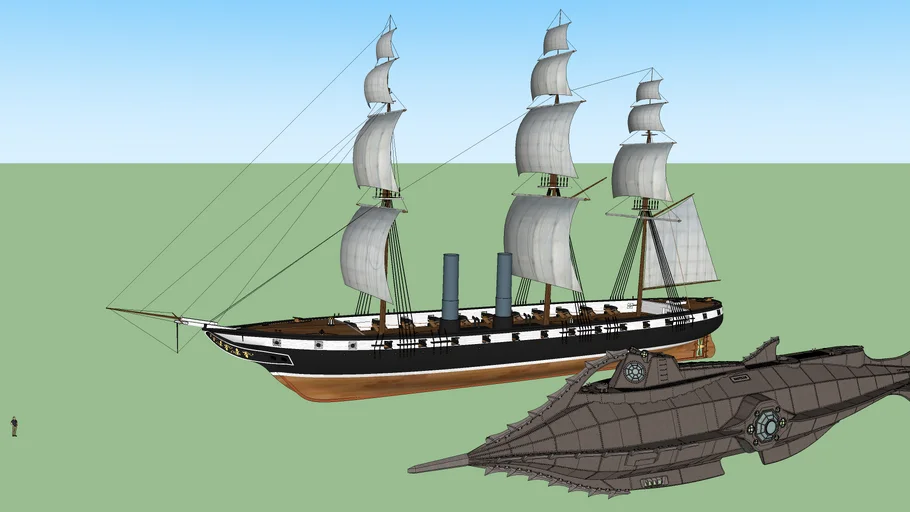 Jules Verne Nautilus Submarine Abraham Lincoln warship