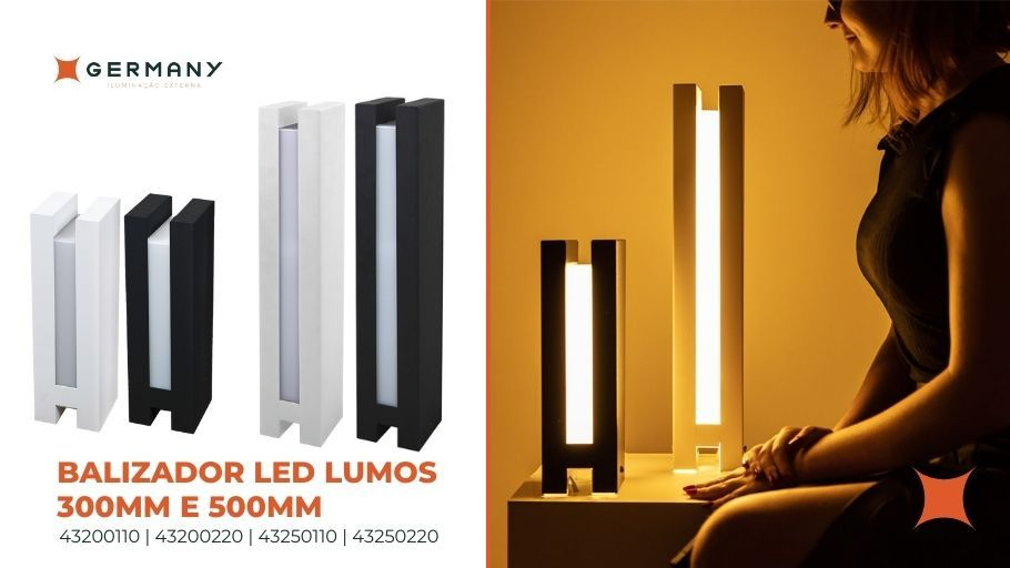 Balizador LED Lumos 300mm e 500mm - Germany Iluminação Externa