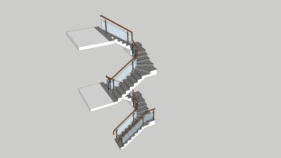 Cầu thang lan can kính 21 bậcx2 ( Staircase  - Glass Railing)
