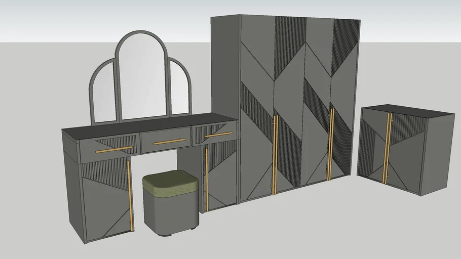 dressing table, wardrobe, bedside table, mirror