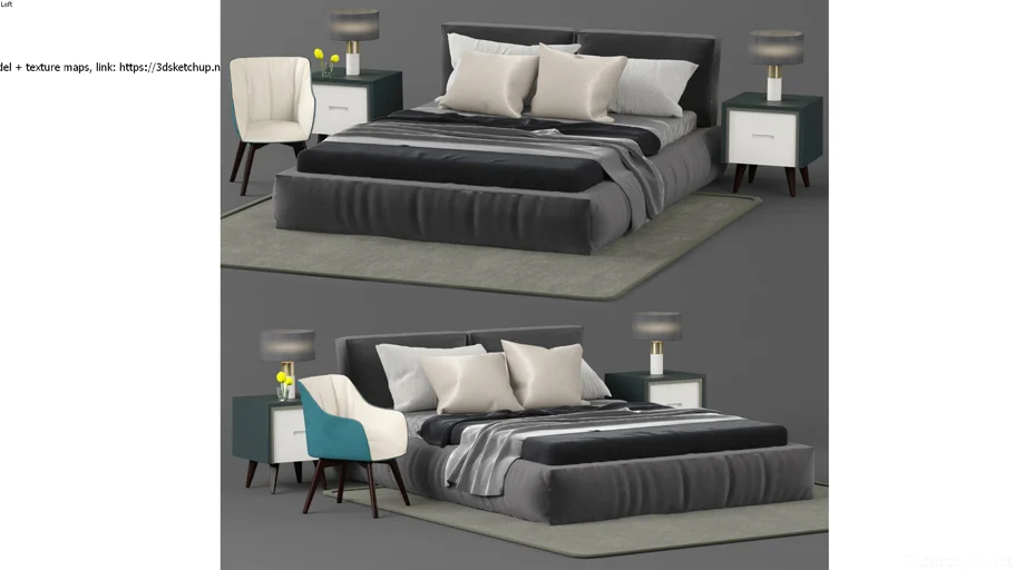Bedroom set: bed, chair, table lamp, side tab 092897