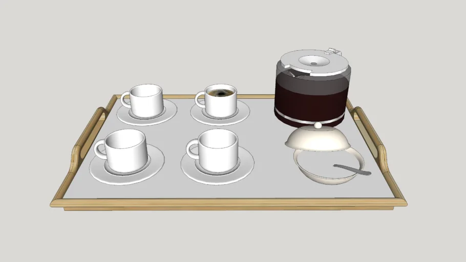 Utensílios de cozinha - Conjunto para café com xícaras, açucareiro, colheres e cafeteira.