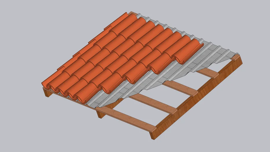 Detalle Teja sobre Lamina de metal estructura de madera