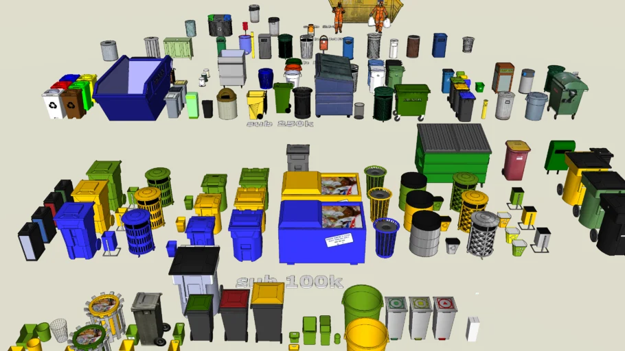 waste bin, trash and skip props