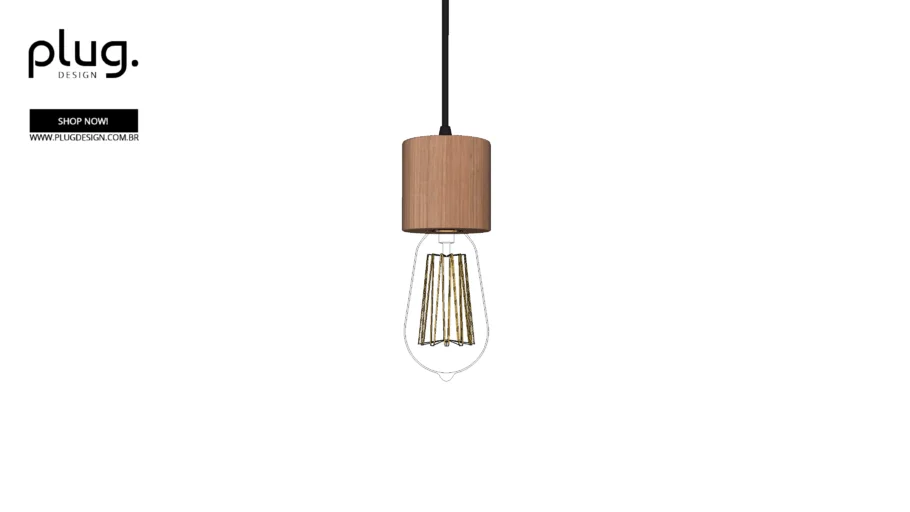 Luminária Pendente Cordel em madeira e lâmpada de filamento - Plug Design - Vray On