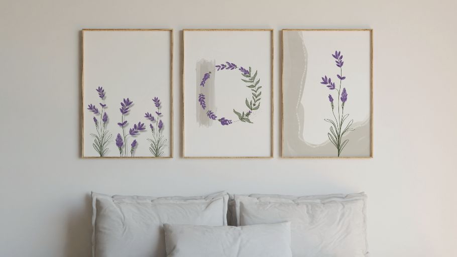 Trio Quadros Flores Lavanda