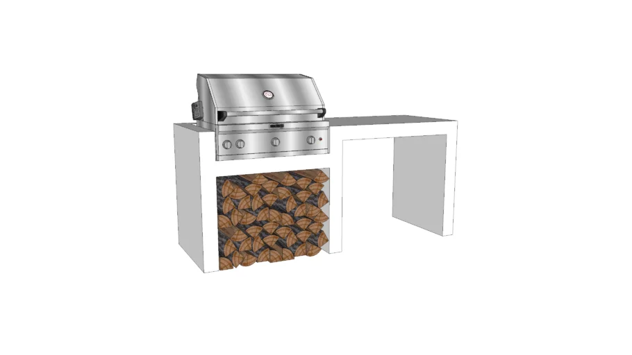 Polished Concrete Kitchen Island BBQ Firewood