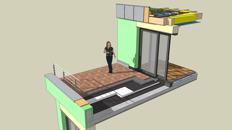 3d-Section Cut/Detail Roof terrace