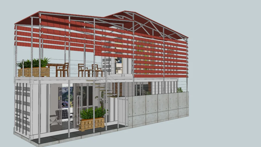 1x40ft 1x20ft container terrace house | 3D Warehouse