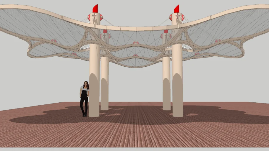 3d Wave Form Circular Frame Suspended Translucent Screen Canopy