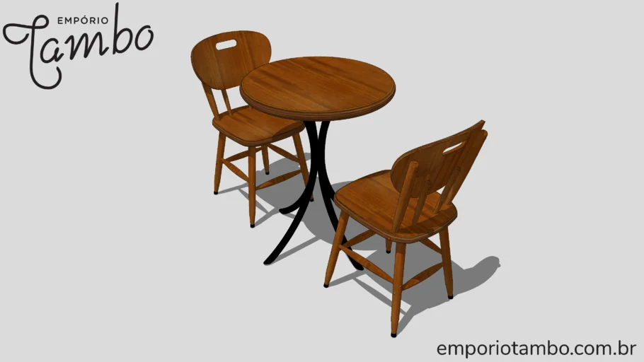 Jogo de mesa redonda madeira com 2 cadeiras para cozinha ou restaurante - Imbuia - Empório Tambo