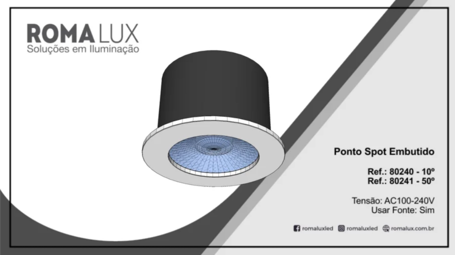 Romalux - Ponto Spot Embutido - 80240 10º e 80241 50º