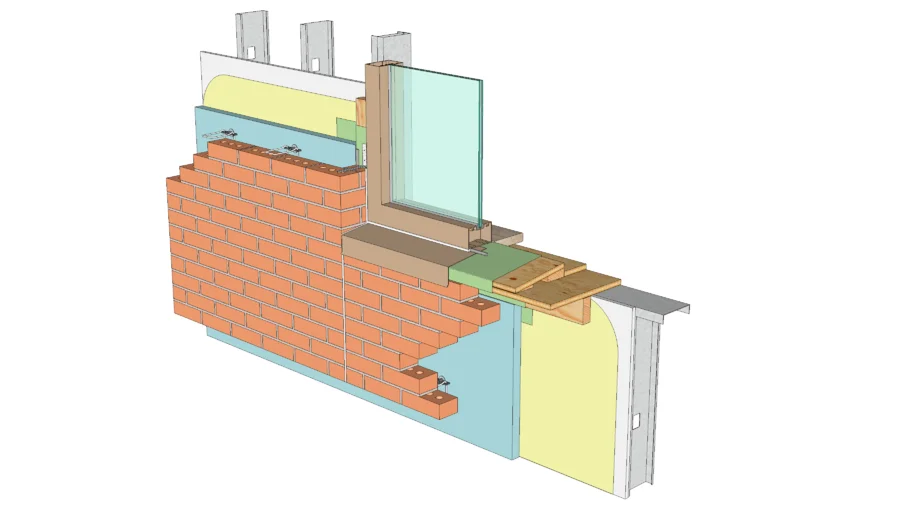 01.040.0402 Window Sill Detail - Anchored Brick Veneer | Steel Stud Backing