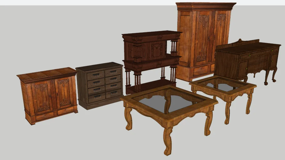 家具 Vintage 3D Wood ART мебель комплект дерево wooden furniture classic - Model - 3D Warehouse