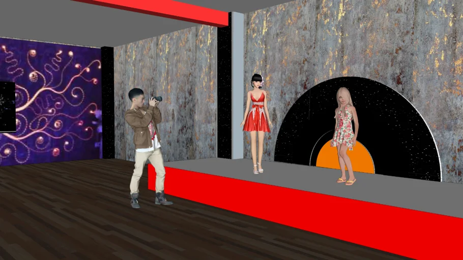 Scene with 2 girl disco, club, bar 