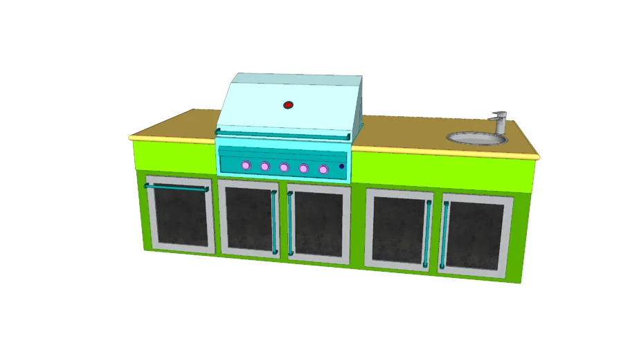 Outdoor Kitchen Island+BBQ+Round Sink