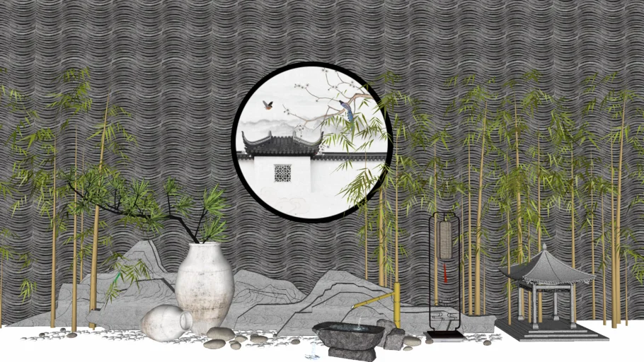 中式景观假山片石竹子   www.su2008.com