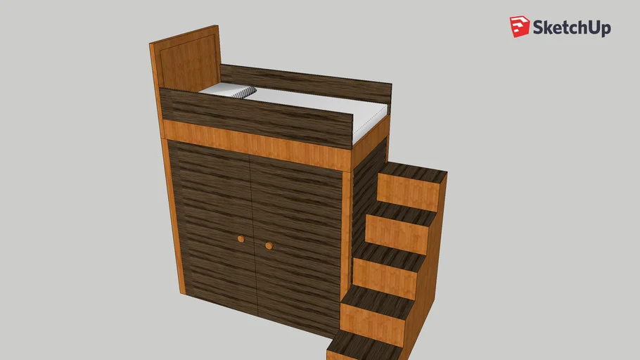 Twin Loft Bed with Wardrobe and Steps