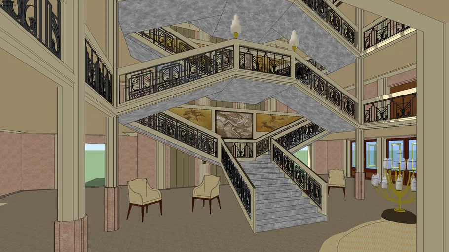 RMS Queen Anne First Class Lobby Staircase