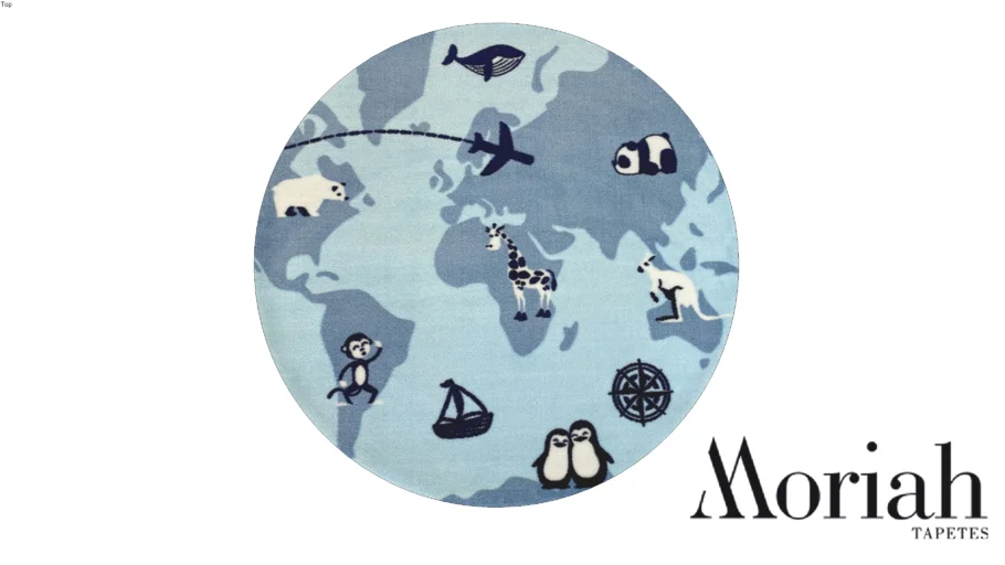 Tapete Quarto Infantil Redondo Mapa Mundi Azul