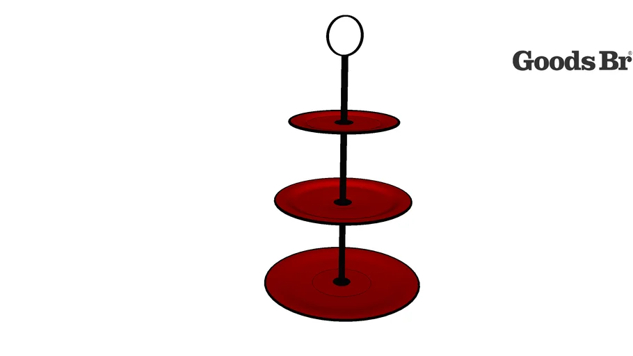 64008#FRUTEIRA DE MESA PRATO BOLO 3 andares vermelho