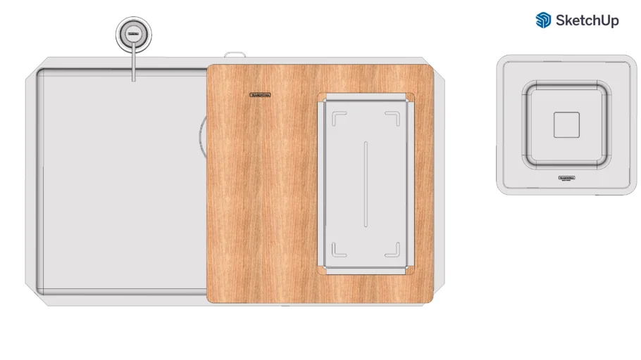 Cuba de embutir Tramontina Design Collection Quadrum Undermount em Aço Inox c Dosador de Sabão Tábua