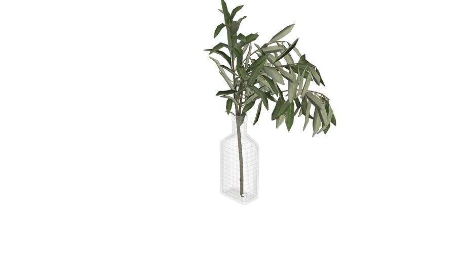 Vaso de vidro com ramo de oliveira - (20cmX7cmX5cm)