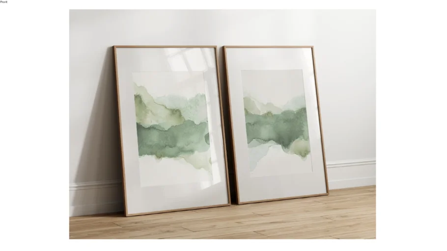 Conjunto de 2 Quadros Decorativos abstratos tons de verde