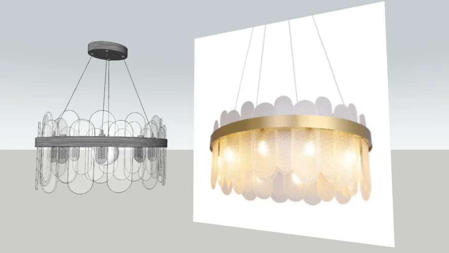 FROSTED GLASS CHANDELIER WITH GOLD RING