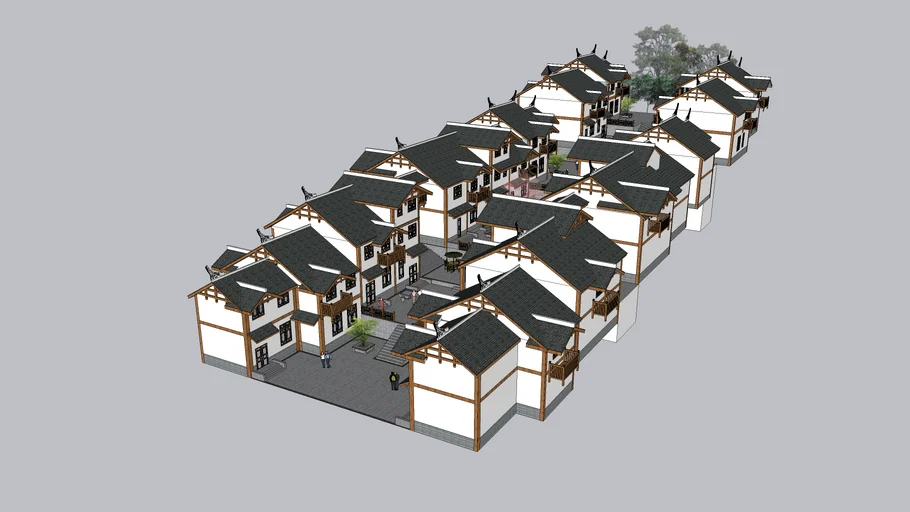 【草图溜溜网】中式建筑吊脚楼su模型-www.caotu66.com