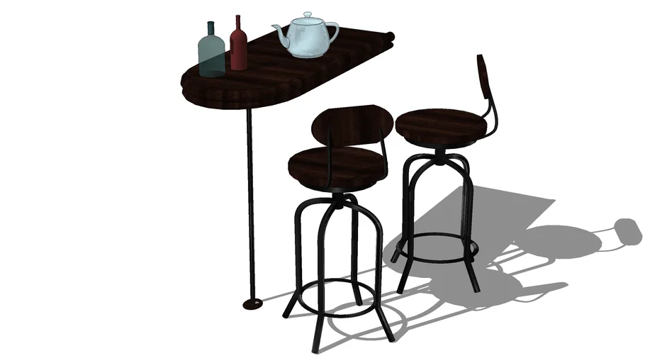 Bar table, bar chairs and dishes №1