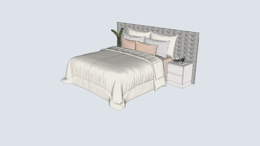 Cama de casal queen com cabeceira e criado mudo
