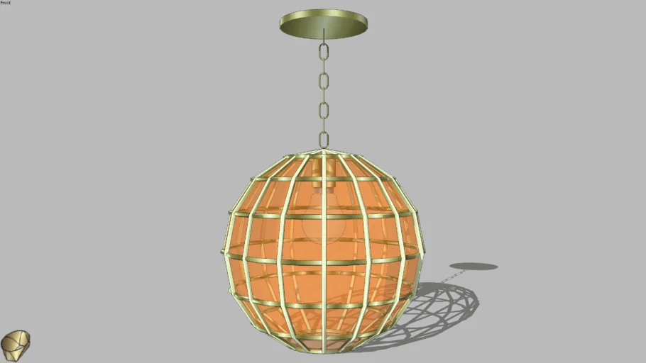 luminária pendente globo em metal com vidro laranja 3D