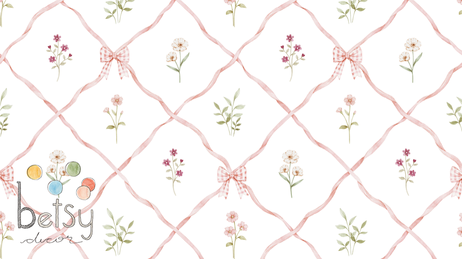 Laços no Jardim Rosa Papel de Parede - Betsy Decor