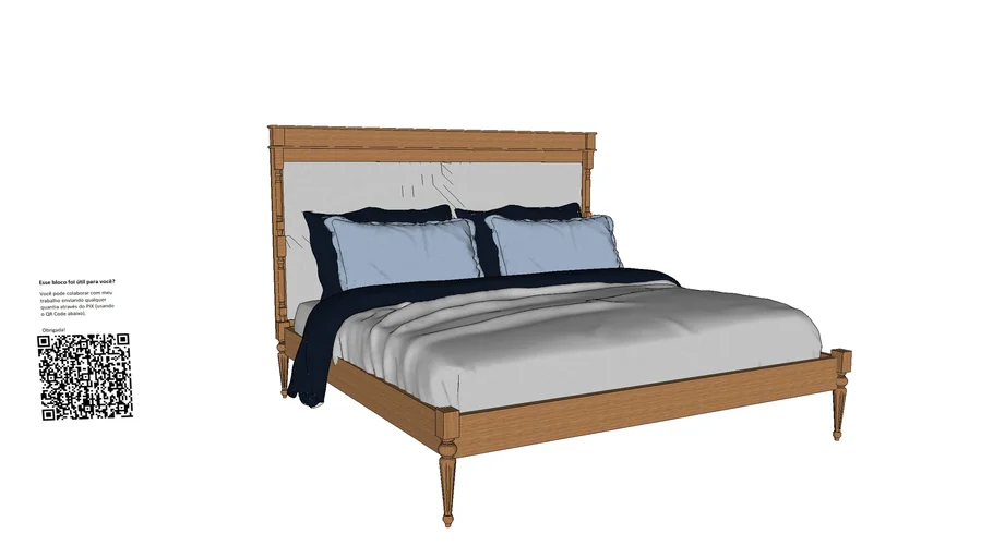 Cama queen size de madeira entalhada com cabeceira