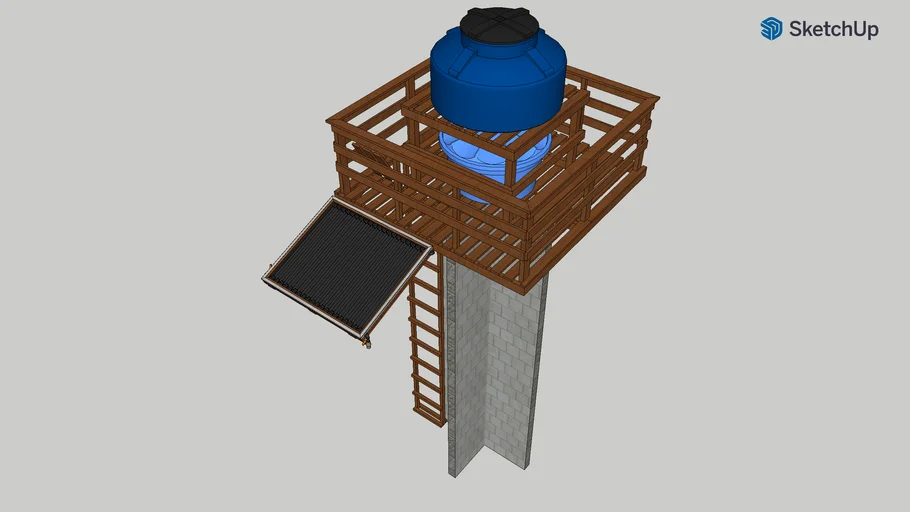 Torre e plataforma com 2 caixas d'água e Painel Solar