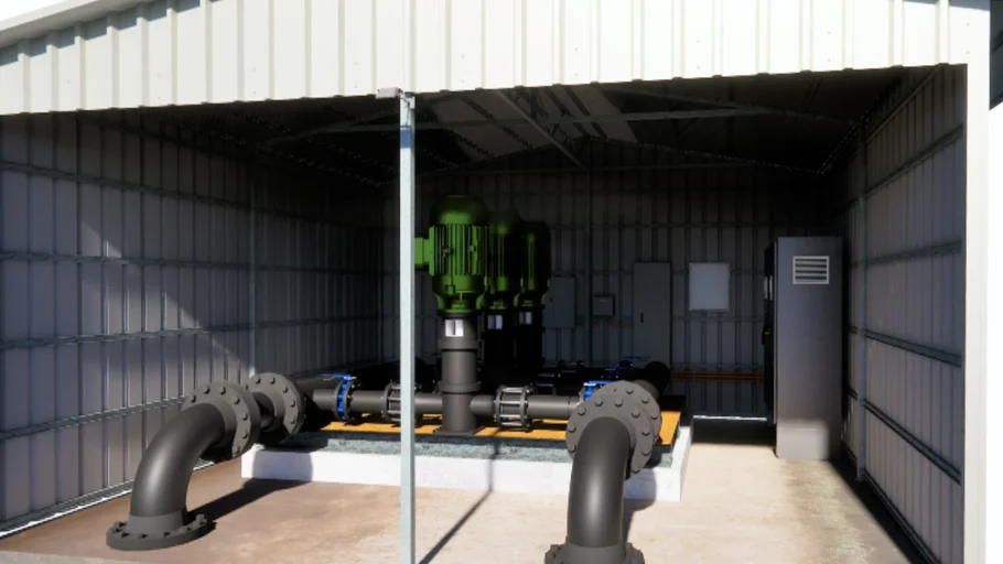 DETAILED METAL FRAMED PUMP SHED