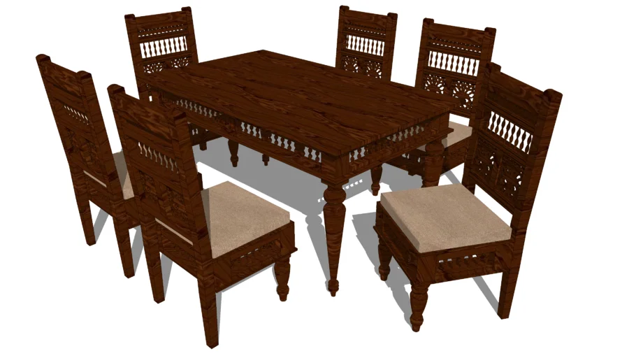 CARVED WOODEN DINING TABLE_6 SEATER