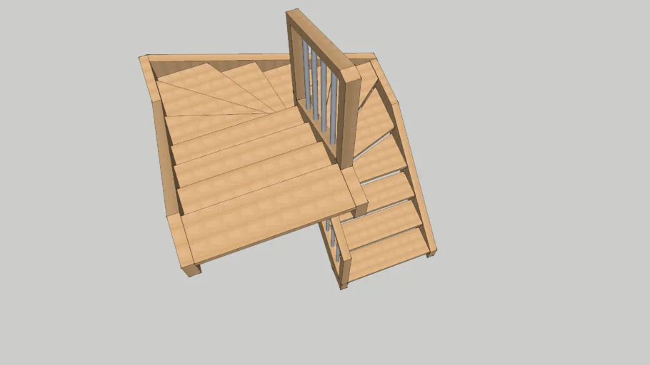 Stair - Escalier demi tournant en bois avec rampe 