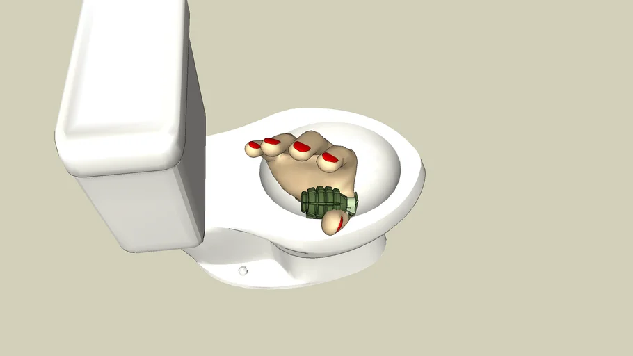 a hand emerging from the toilet with a grenade