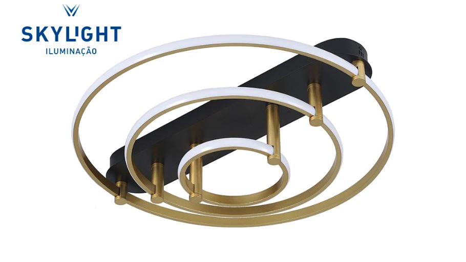 Plafon Listo SKY-3106M-PTDO Preto e Dourado | SKYLIGHT