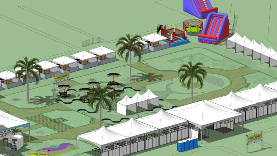 Estrutura de tendas, stands, palcos, parque inflável e barracas para a Festa de Sant´Anna 2018