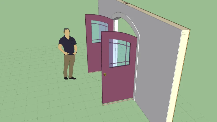 Double Arched Door - Half Glass with Grill
