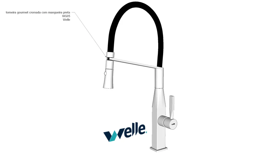 Torneira de cozinha gourmet monocomando cromada com mangueira preta Welle WG05