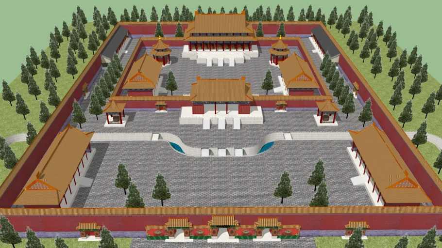 圆明园鸟瞰全景su模型www.caotu66.com