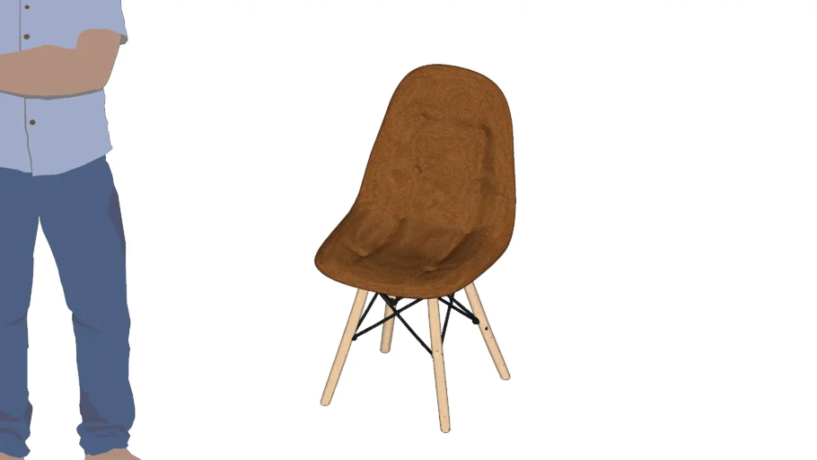 Cadeira Estofada Eames Eiffel Botonê - Marrom Caramelo Vintage - Base de Madeira Clara