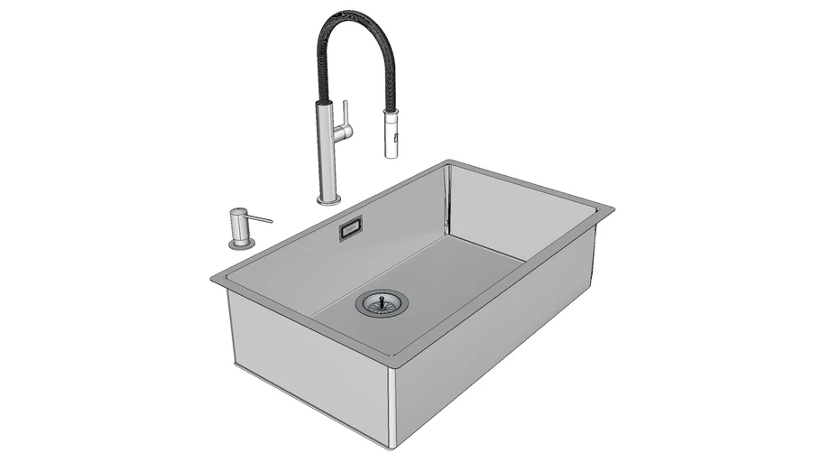 sink 70 cm wide - tap water and soap dispencer